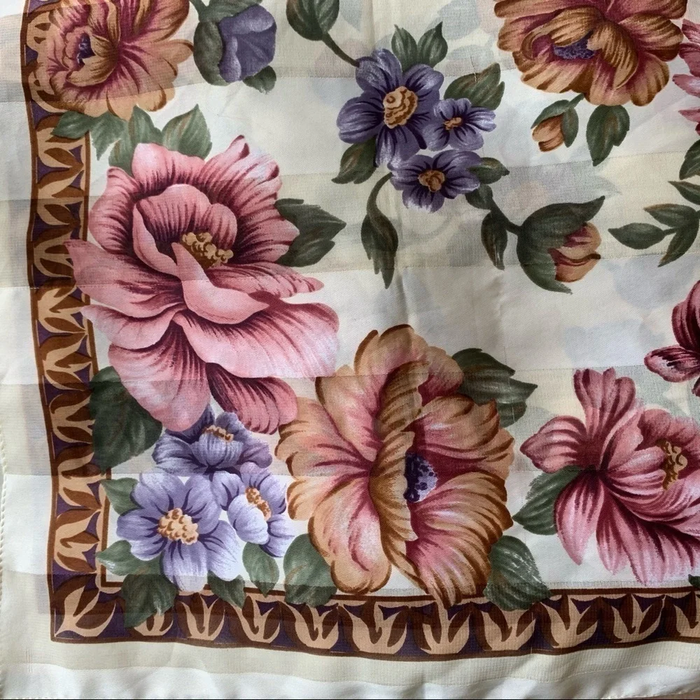 Vintage large square floral scarf wrap pareo bohemian spring summer